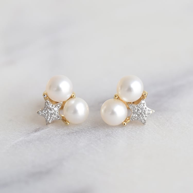 Perlenohrringe mit Diamanten-Stern Tevye 86922