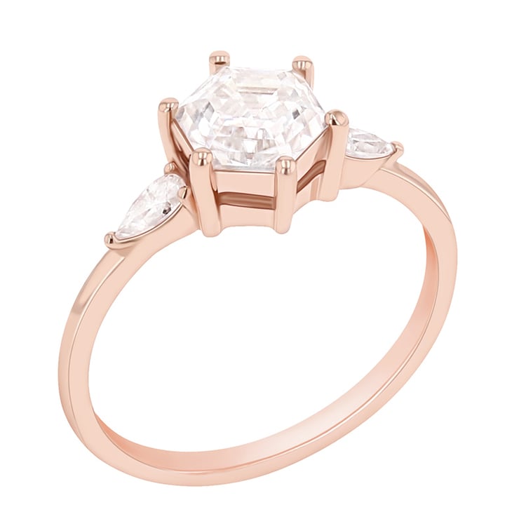 Verlobungsring mit Hexagon Moissanit und Pear Moissaniten Seydou 90101