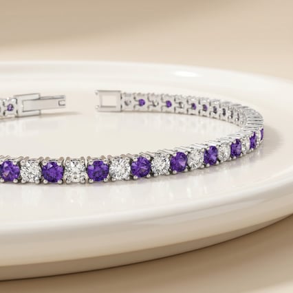 Elegantes silbernes Armband mit Amethysten und Zirkonia Layla