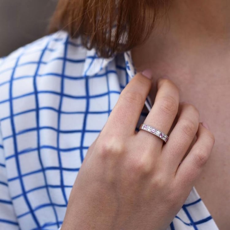 Rosa Saphire im silbernen Memoire-Ring Ednah 42560