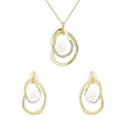 Silbernes Schmuckset mit Perlen und weißen Topasen Maral