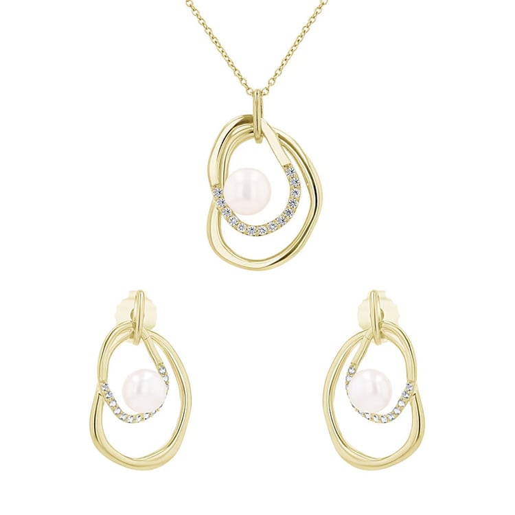 Silbernes Schmuckset mit Perlen und weißen Topasen