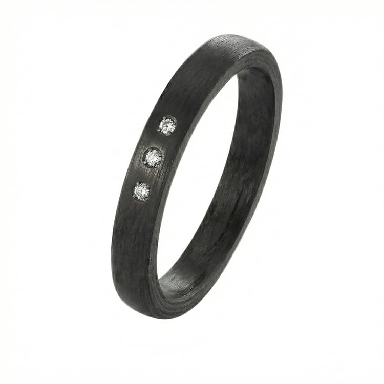 Flache Eheringe aus Carbon mit Diamant Dammu 166592