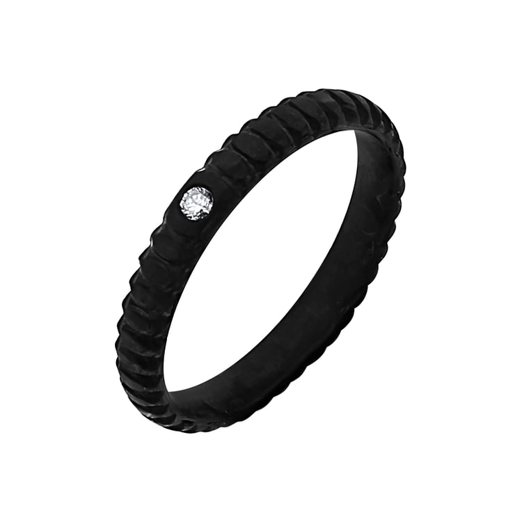 Halbrunde Eheringe aus Carbon mit Diamant Lisa 166839