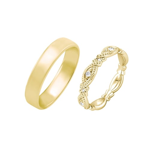 Eheringe aus einem Ring mit Lab Grown Diamanten und einem klassischen Komfort-Ring Yash