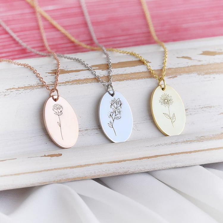 Personalisierter Anhänger aus Silber mit Gravur einer Blume Ihrer Wahl Daisy 149896