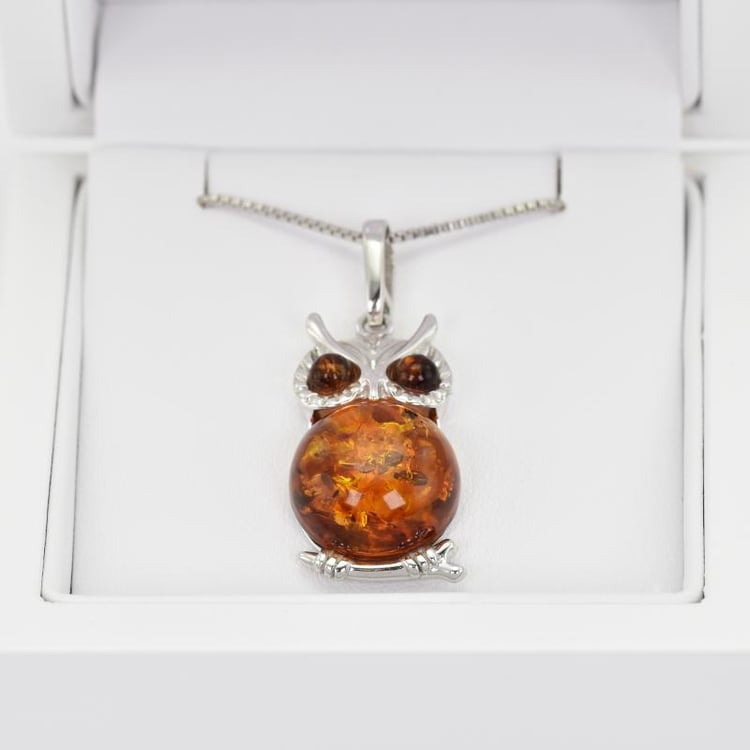 Eule-Anhänger mit Bernstein in Eppi-Geschenkbox 13439