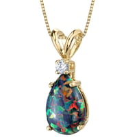 Goldener Anhänger mit schwarzem Opal und Diamant Raulla
