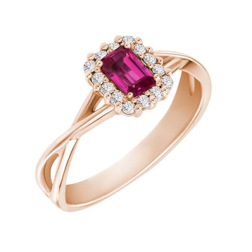 Zarter Goldring mit Diamanten und Saphir im Smaragdschliff Hali