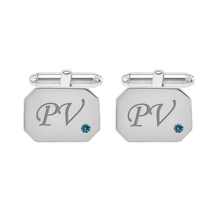 Gravierte, silberne Manschettenknöpfe mit blauen Diamanten Valetta 69792