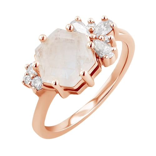 Einzigartiger Ring mit Mondstein und Moissaniten Anita