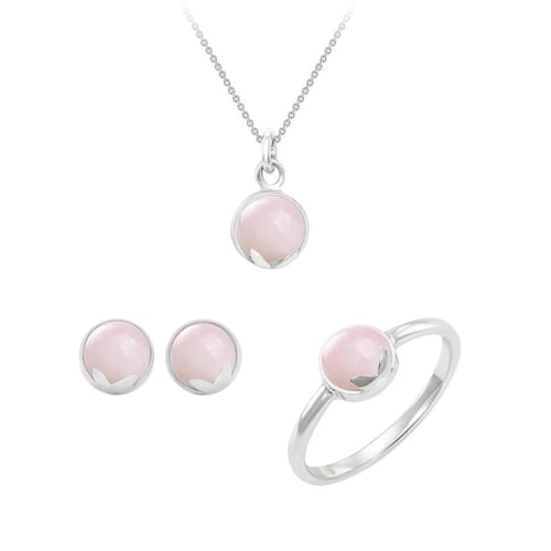 Schmuckset mit Cabochon Rosenquartz Charlize