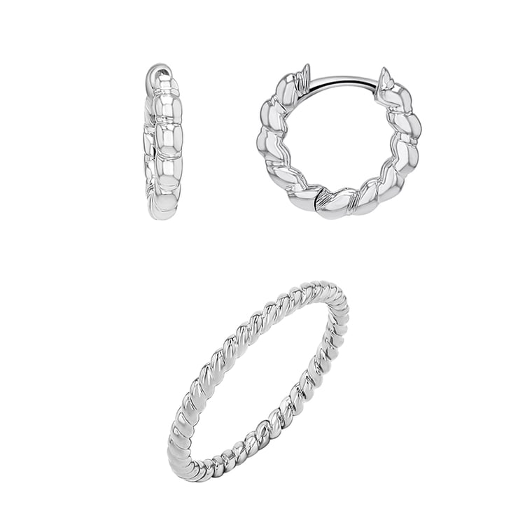 Set aus silbernem geflochtenen Schmuck Attory 143356