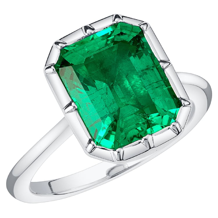 Goldener Ring mit Lab Grown Smaragd in Emerald Form Moly