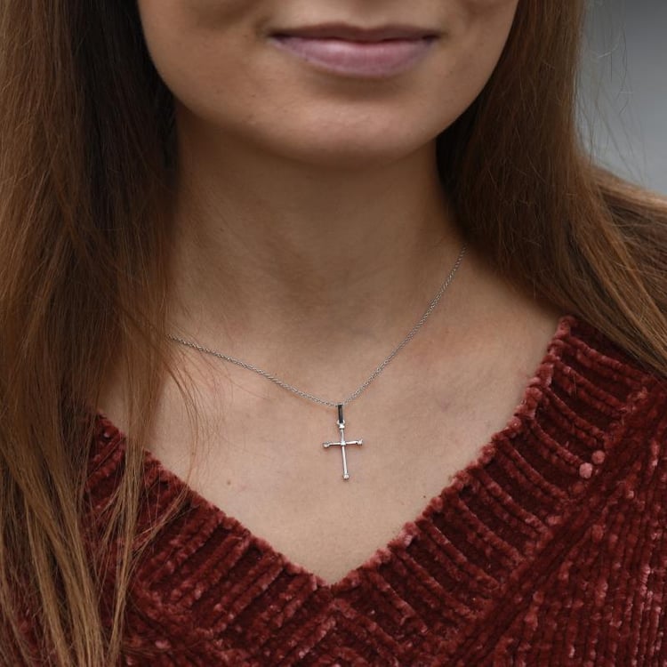 Goldenes Kreuz mit weißen Saphiren Leandro 50022