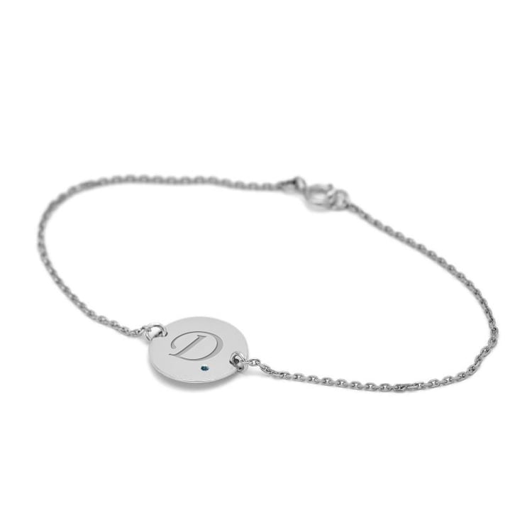 Platinarmband mit blauem Diamanten und Buchstabengravur Dian