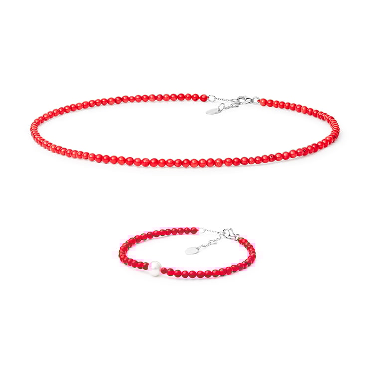 Silbernes Korallen-Set mit einer Perle Anam