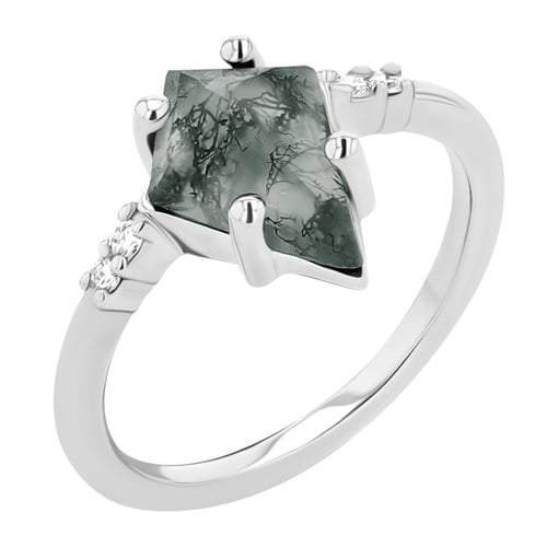 Einzigartiger Verlobungsring mit Moosachat und Diamanten Vinka