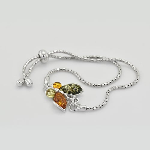 Silbernes Armband mit Bernsteinschmetterling Papilio