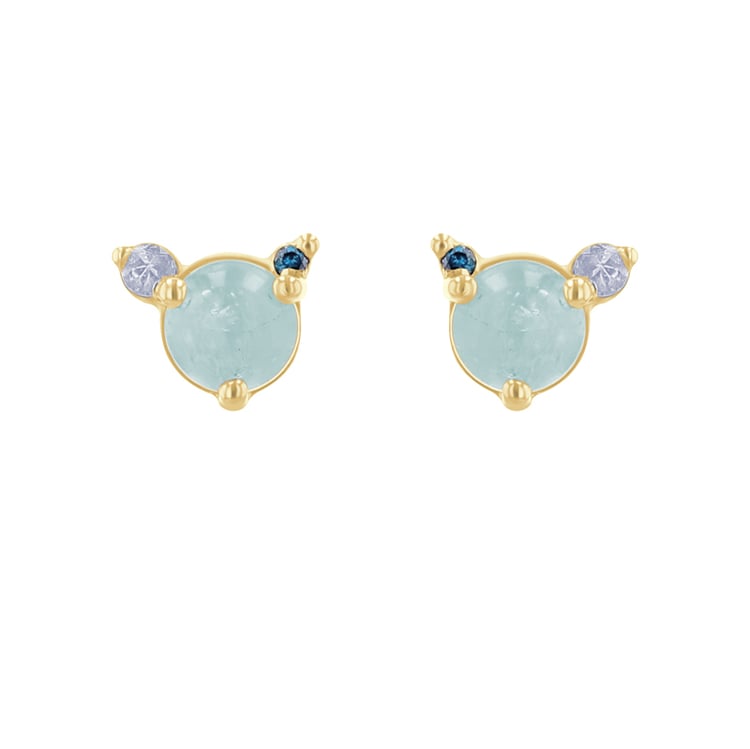 Ohrstecker mit Aquamarin, Mondstein und blauem Diamanten Turgay