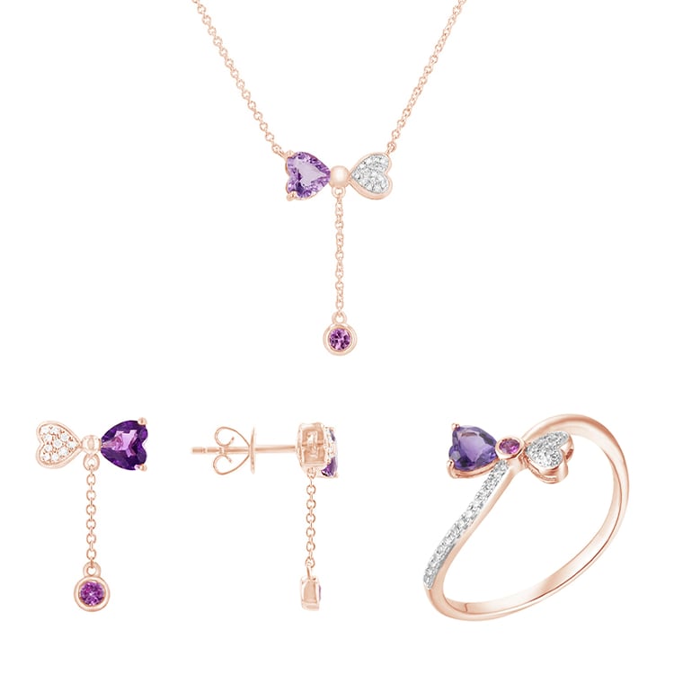 Niedliches Schmuckset mit Amethysten, Saphiren und Diamanten Monique