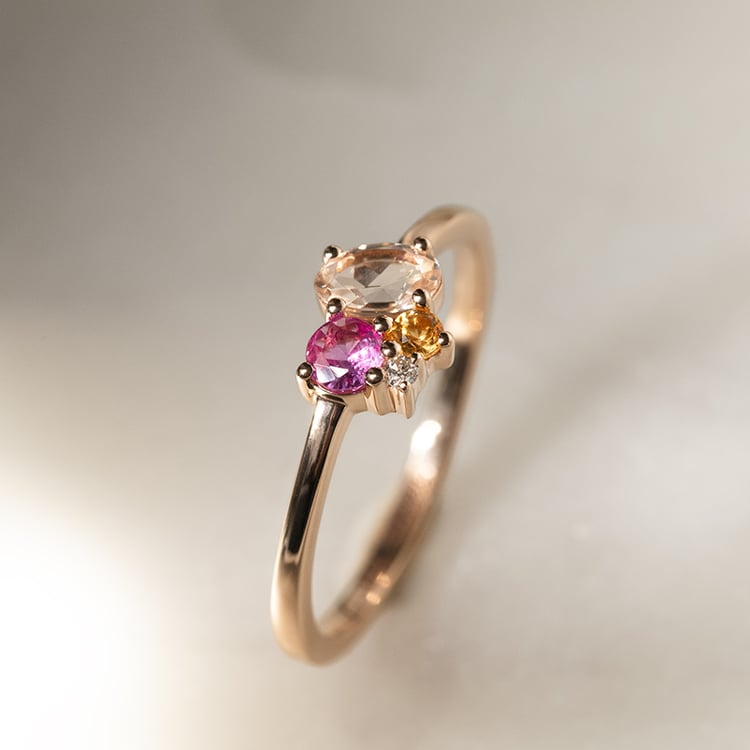 Cluster-Ring mit Morganit, Saphir, Citrin und Diamant Bluma 135764