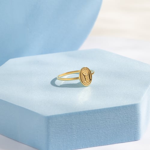 Silberner ovaler Ring mit der Gravur der Rose aus dem Kleinen Prinz
