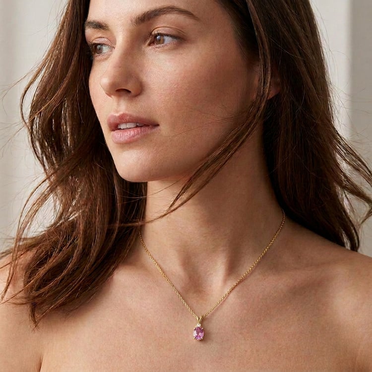 Goldener Anhänger mit rosa Saphir und Lab Grown Diamant Rona 169940
