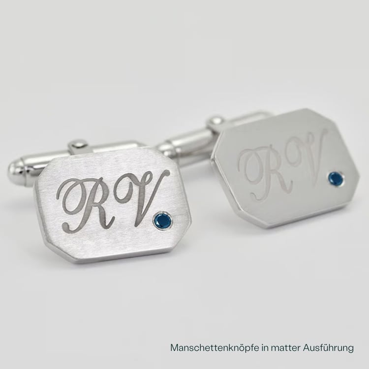 Gravierte, silberne Manschettenknöpfe mit blauen Diamanten Valetta 165868