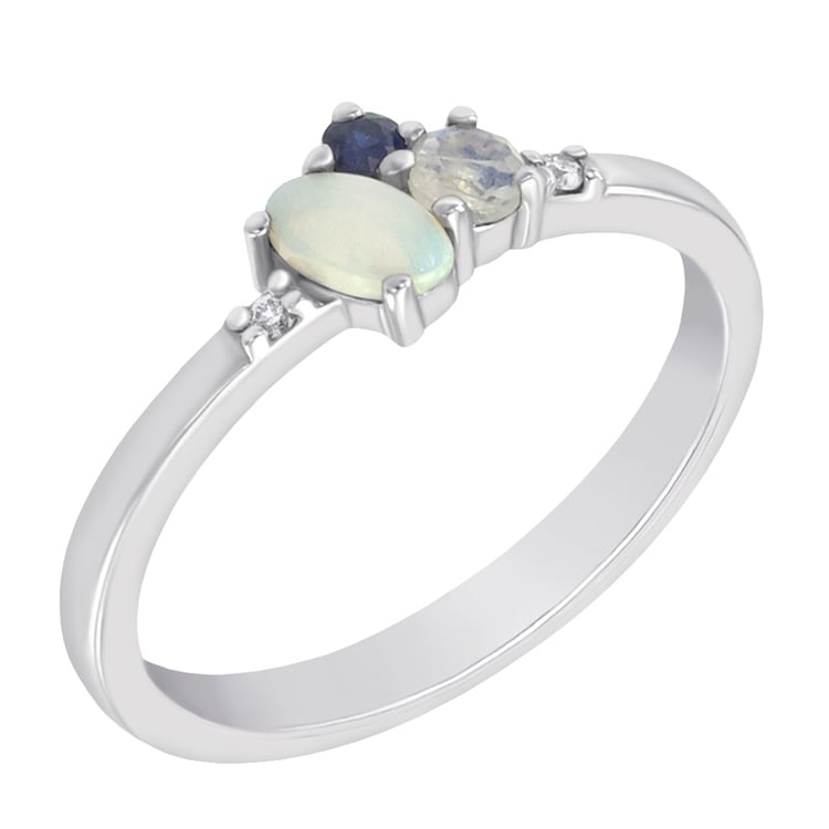 Cluster-Ring mit Opal, Saphir, Mondstein und Diamanten Elsa 52676