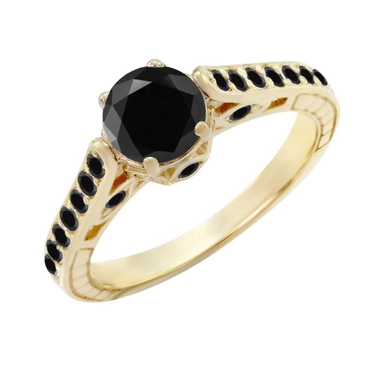 Gelbgold Verlobungsring mit schwarzen Diamanten 27639