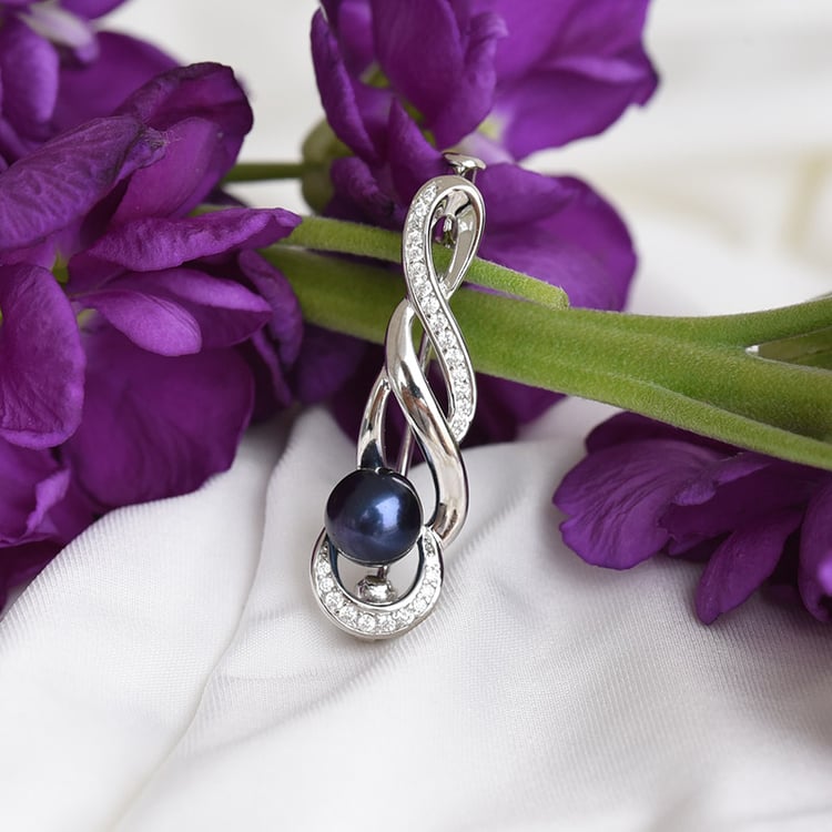 Brosche mit schwarzer Perle und Zirkonia Mega 83583