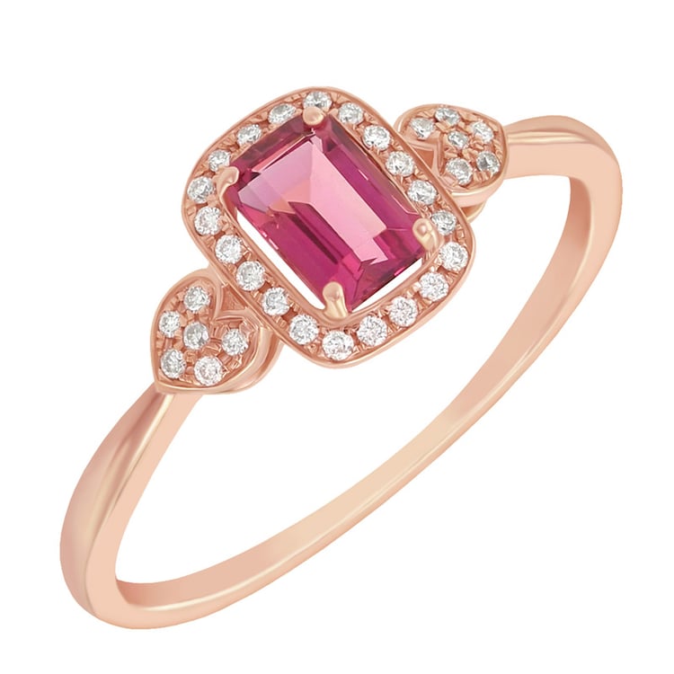 Goldring mit Turmalin in Smarag-schliff und Diamanten in Rosegold 63555