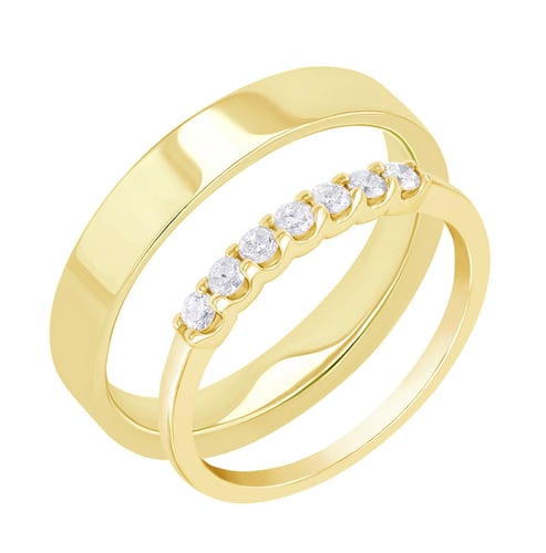 Eheringe aus Eternity-Ring mit Lab Grown Diamanten und einem breiten flachen Ring Rexanne