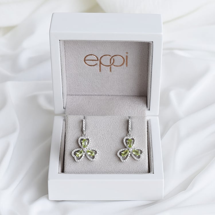 Silberne Kleeblätter mit Olivinen und Zirkonia Lerda 88695