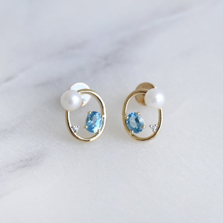 Ohrringe mit Perlen, Blautopasen und Diamanten Jodi 86797