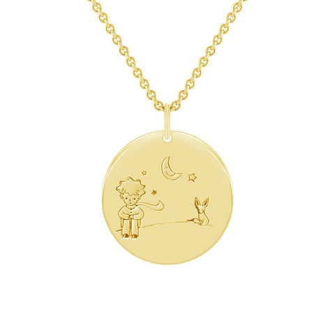 Goldener Anhänger Der Kleine Prinz mit Fuchs und Gravur