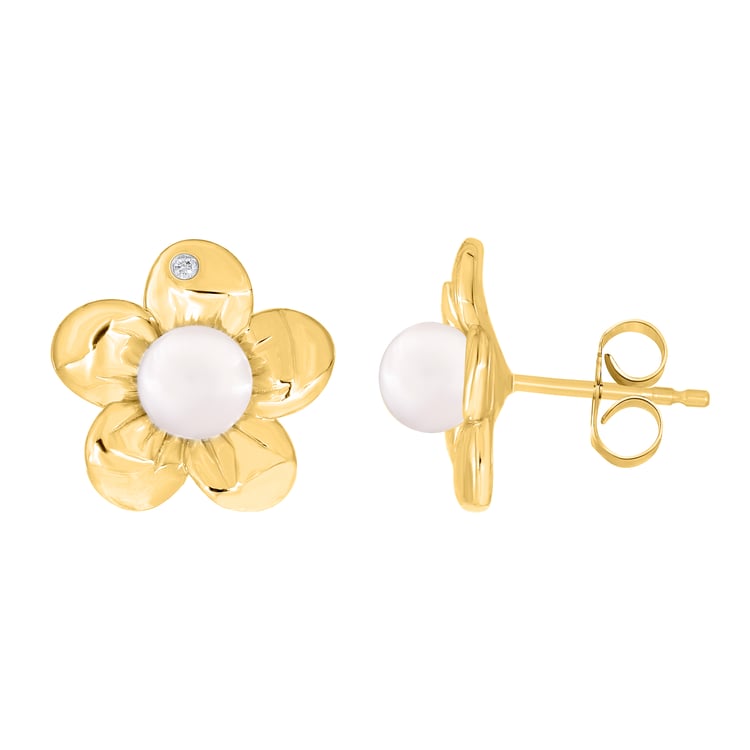 Zarte Ohrringe in Blumenform mit weißer Perle und Lab Grown Diamanten Abhishek 165233