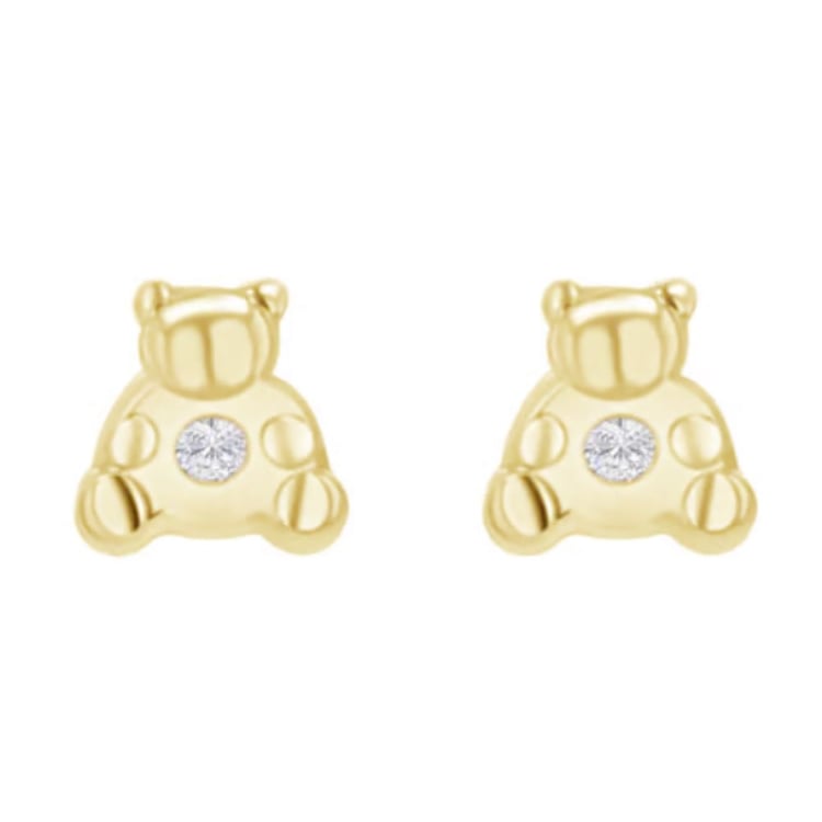 Goldene Kinder-Ohrringe mit Bärenmotiv Bear