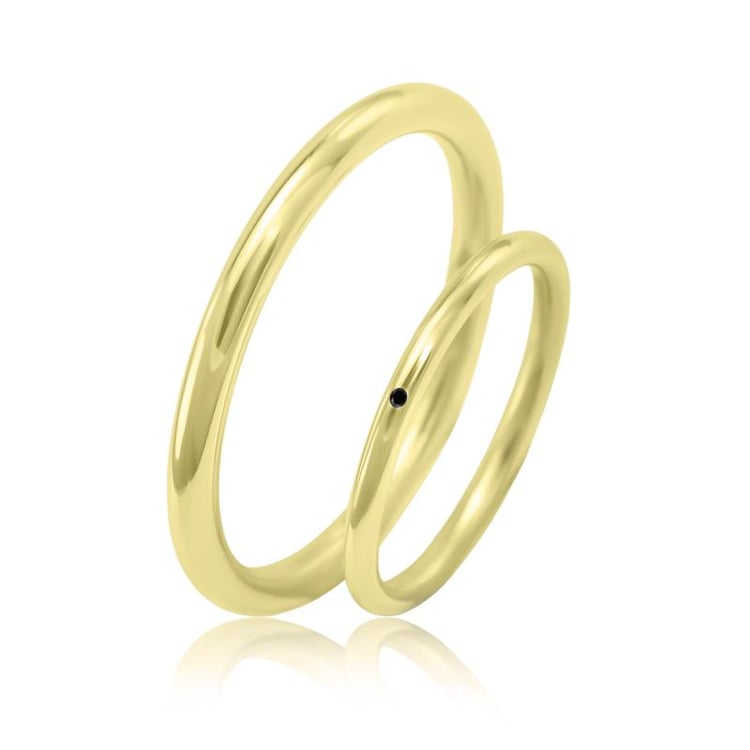 Minimalistische Eheringe aus Gold mit schwarzem Diamanten Alays