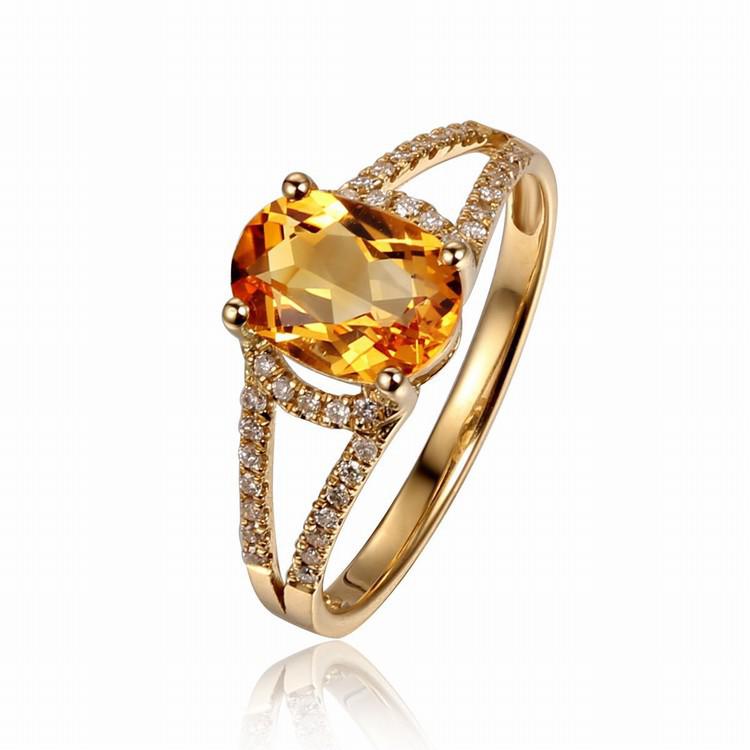 Goldener Ring mit Citrin und Diamanten 4764