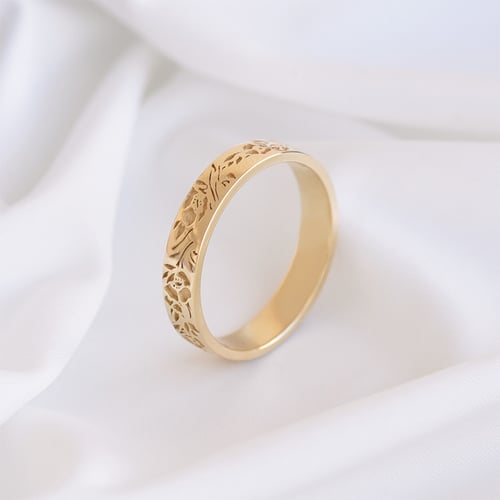 Romantische Eheringe mit Blumengravur Rabia