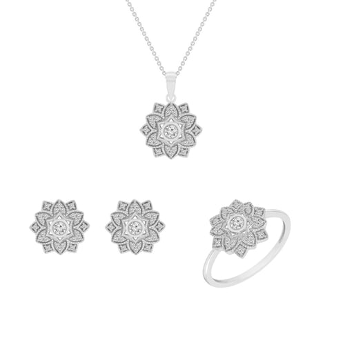 Goldenes Schmuckset mit Blüten und Diamanten Sharla