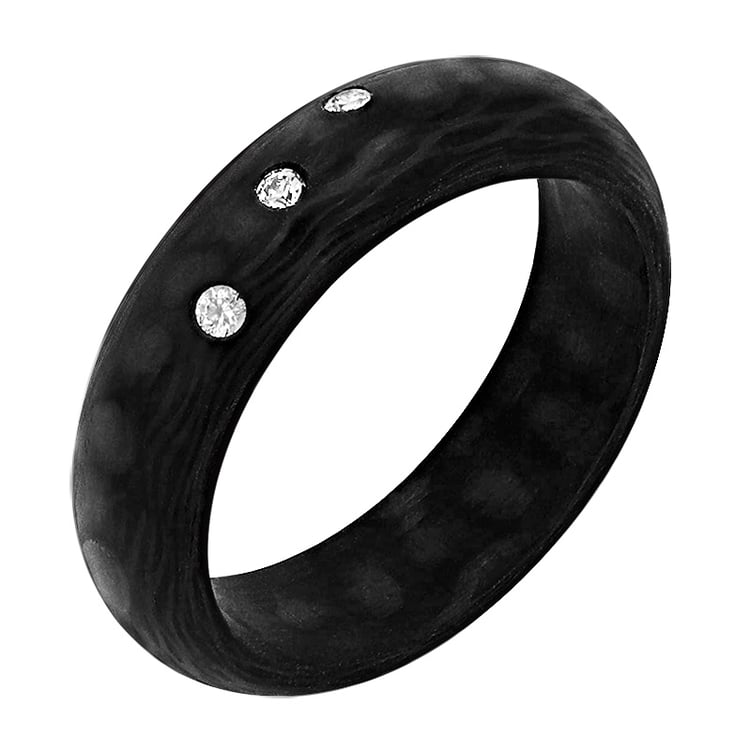 Halbrunde Trauringe aus Carbon mit drei Diamanten Zimzi 80029