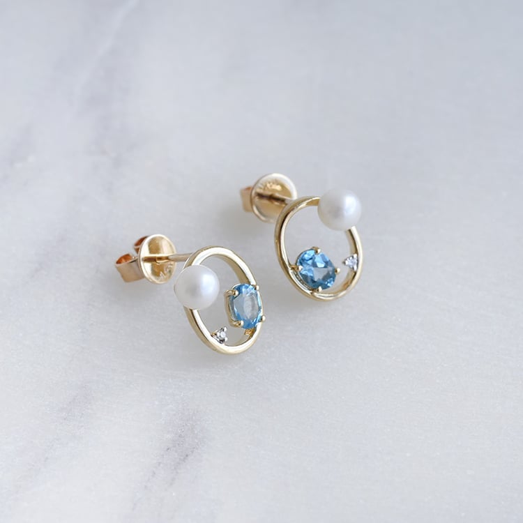 Schmuckset mit Perlen, Schweizer Topasen und Diamanten Arlene 103566