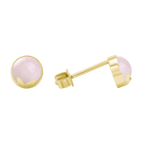 Goldene Ohrstecker mit Cabochon Rosenquartz Erica