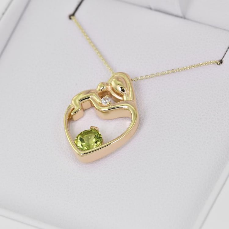 Olivin Anhänger mit Diamanten Mutter und Kind 27012