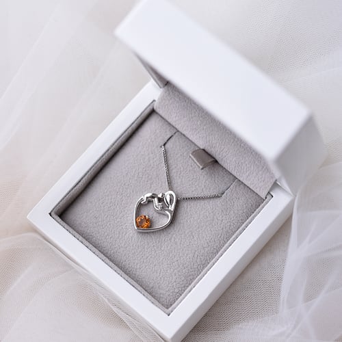 Silberner Anhänger Mutter und Kind mit Citrin und Diamant Ella