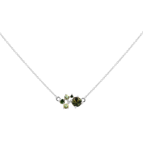 Cluster Halskette mit Moldaviten, Saphiren und Diamanten Otyl
