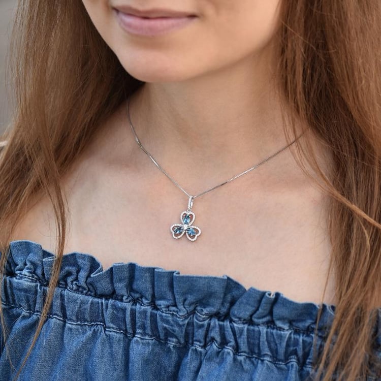 Silbernes Kleeblatt mit Topasen Yamie 43933